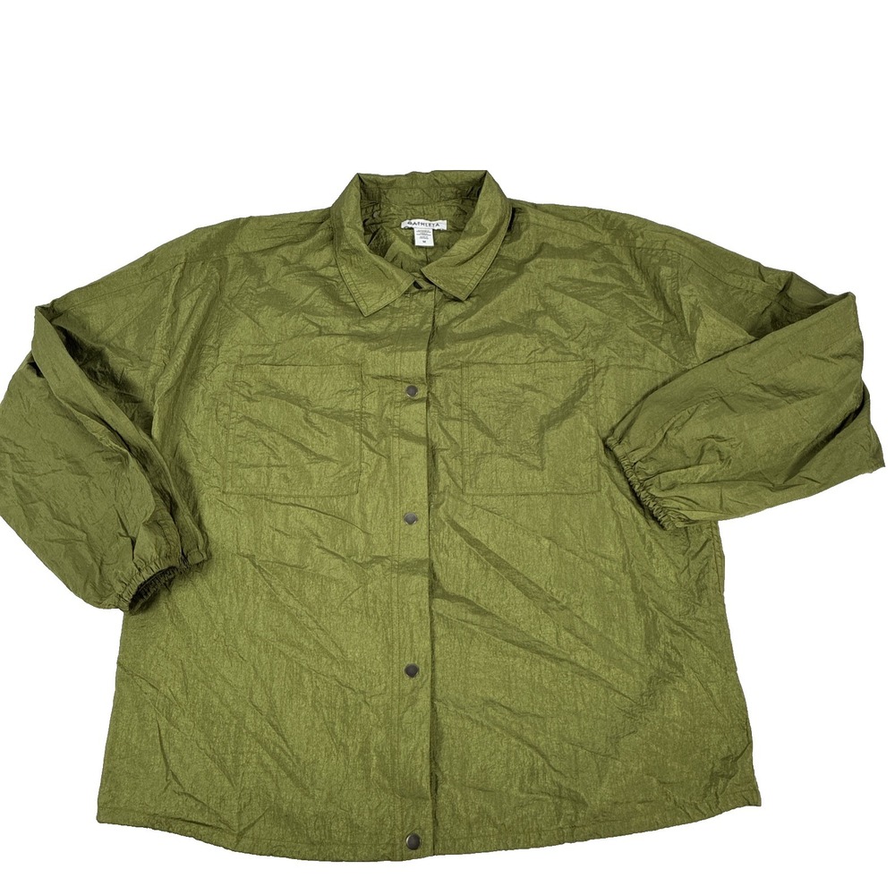 New Athleta Women Lightweight Lunar Sheen Shirt Jacket Green Relaxed Size Medium